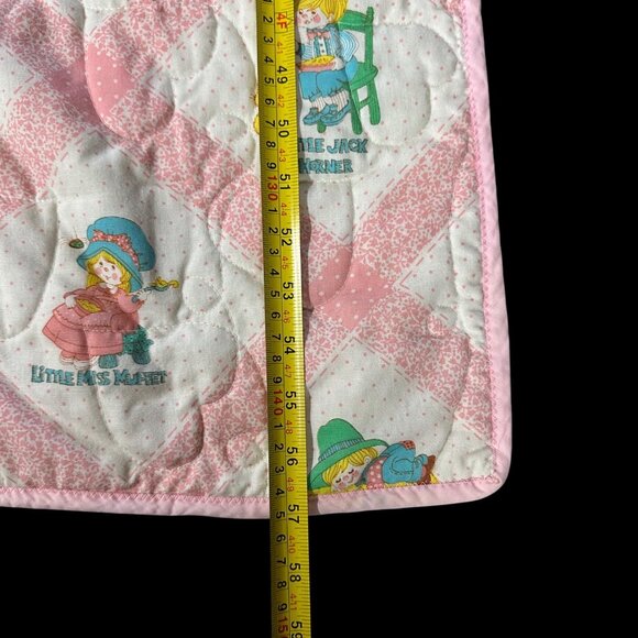 Vintage Handmade Pink Toddler Quilt Blanket Pillow Combo 1980s Nursery Rhyme Nap - Picture 7 of 8